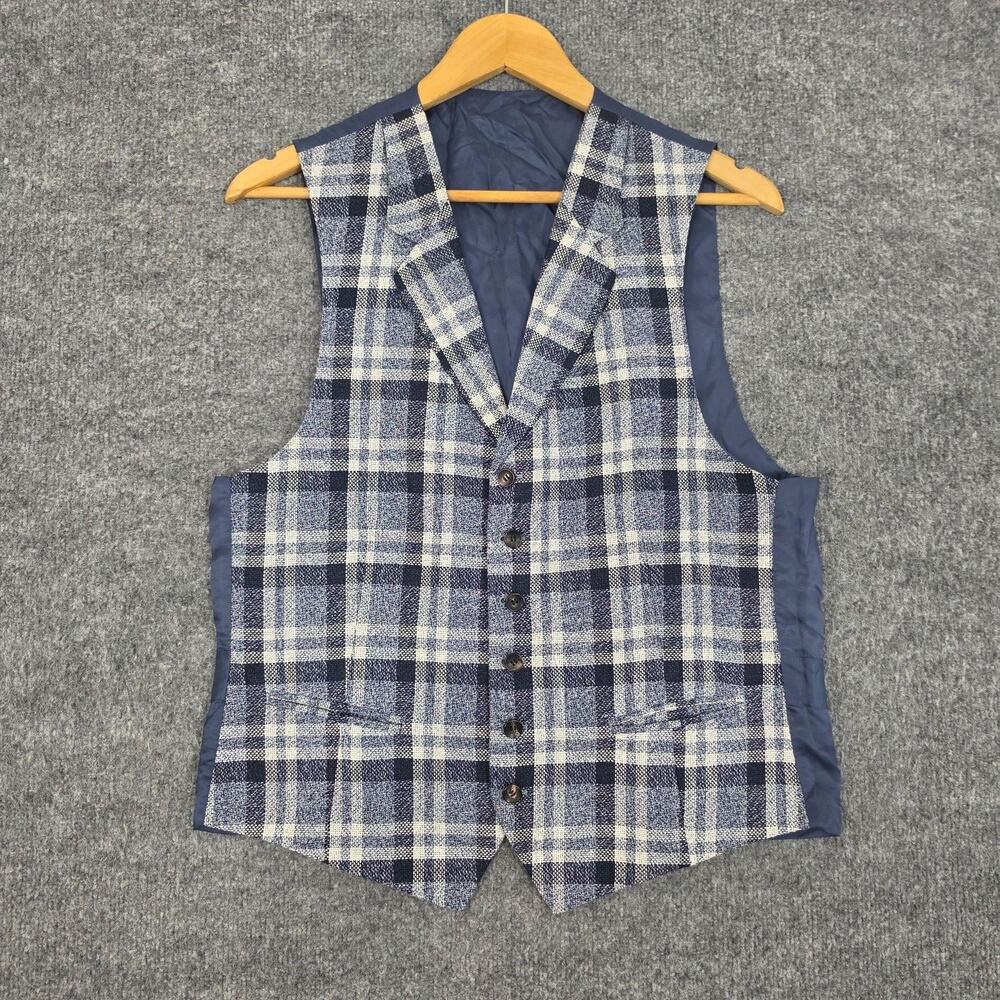 Suitsupply Vest Mens 40 Capetown Silk Linen Blue Plaid Tweed Business Wedding
